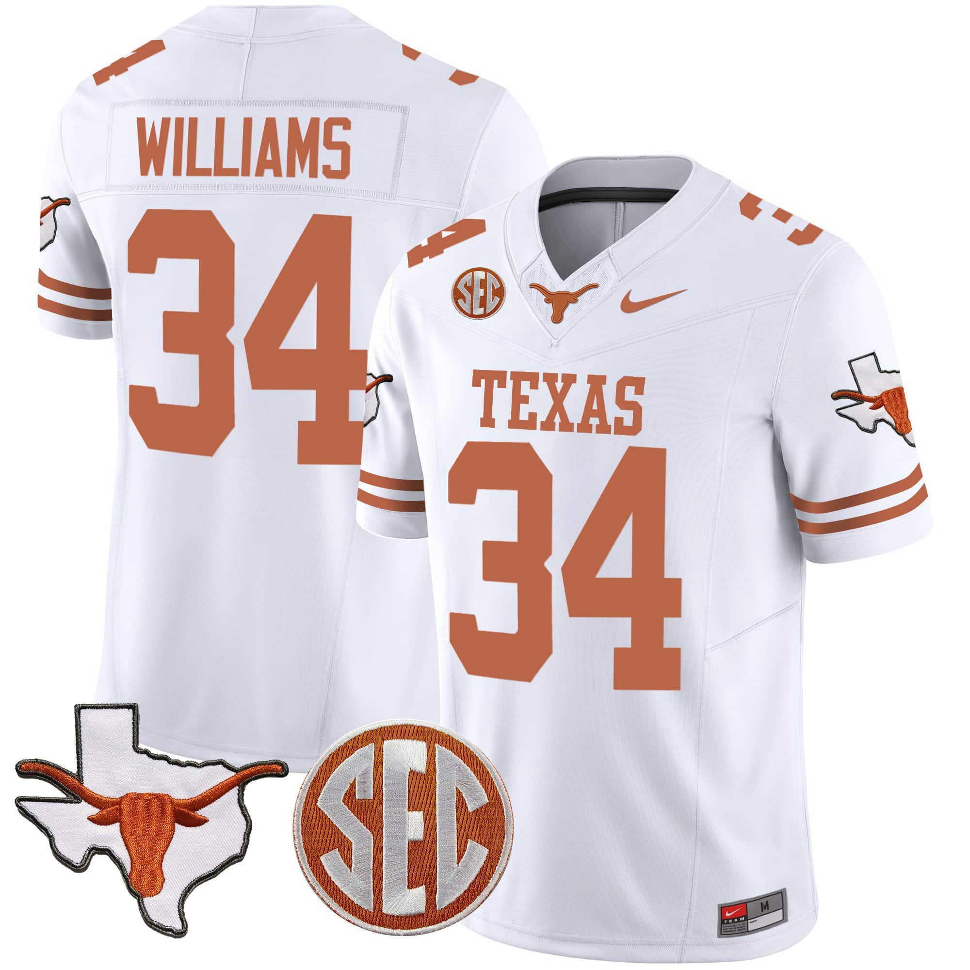 Men Texas Longhorns #34 Williams White 2024 Nike State Map & SEC Patch Vapor NCAA Jersey->indianapolis colts->NFL Jersey